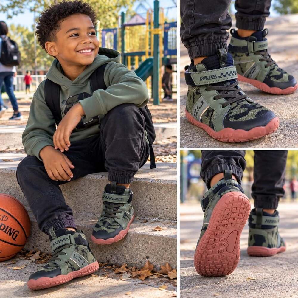 Kubua Kids Camo High-Top Sneakers EUR 32 Olive Green Rust Red Soles